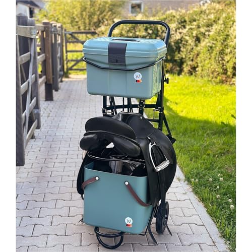 RL24 - Sattelwagen Stall Carry Metall von Waldhausen – mit Sattelhalter, 2 Haken, Ablagefläche für Zubehör & Putzbox-Halterung – Sattelcaddy in Schwarz – 9,2 kg – 123 cm (Höhe) von RL24