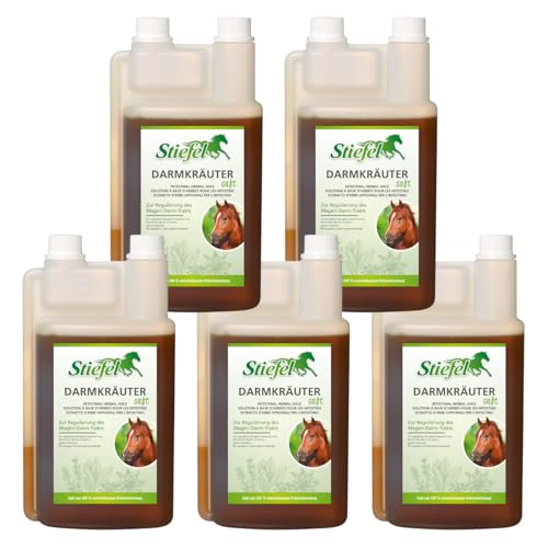 RL24 Stiefel - Darmkräutersaft | Ergänzungsfuttermittel für den Magen-Darm-Trakt | 100% naturbelasse Kräutermischung mit Salbei & Melisse | Pferde Zusatzfutter | 5 x 1000 ml Flasche (5er Set) von RL24
