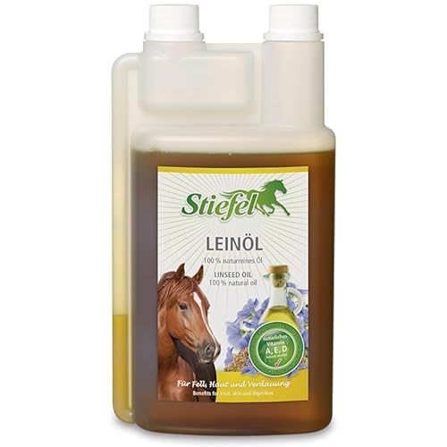 RL24 Stiefel - Leinöl für Pferde | kaltgepresst & reich an Omega-3-Fettsäuren | Pferde Leinsamenöl | reines Naturprodukt mit Vitamin A, D & E | Pferde Zusatzfutter | 1 x 1000 ml Flasche von RL24