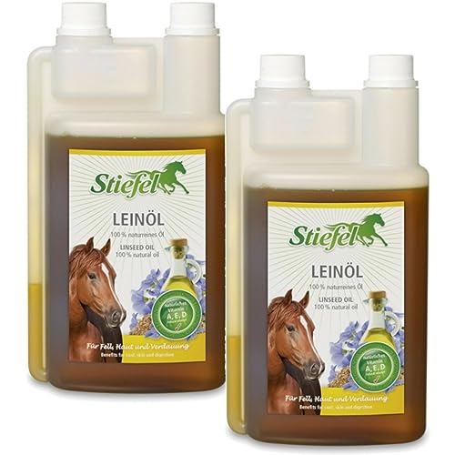RL24 Stiefel - Leinöl für Pferde | kaltgepresst & reich an Omega-3-Fettsäuren | Pferde Leinsamenöl | reines Naturprodukt mit Vitamin A, D & E | Pferde Zusatzfutter | 2 x 1000 ml Flasche (2er Set) von RL24