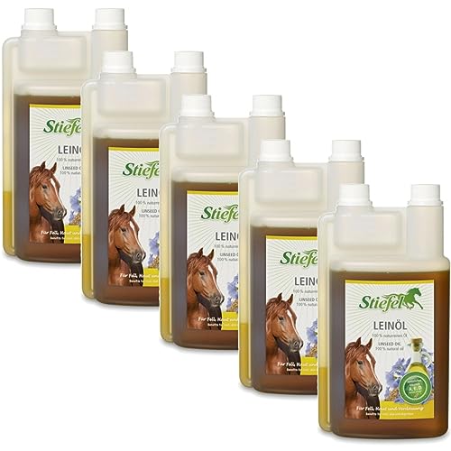 RL24 Stiefel - Leinöl für Pferde | kaltgepresst & reich an Omega-3-Fettsäuren | Pferde Leinsamenöl | reines Naturprodukt mit Vitamin A, D & E | Pferde Zusatzfutter | 5 x 1000 ml Flasche (5er Set) von RL24