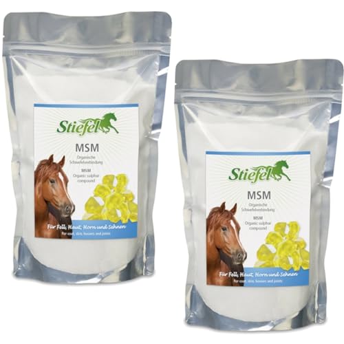 RL24 Stiefel - MSM Pulver für Pferde | Nahrungsergänzungsmittel für Fell, Haut, Horn & Gelenke | Ergänzungsfuttermittel aus organischem Schwefel| 2 x 1000 g Tüte (2er Set) von RL24