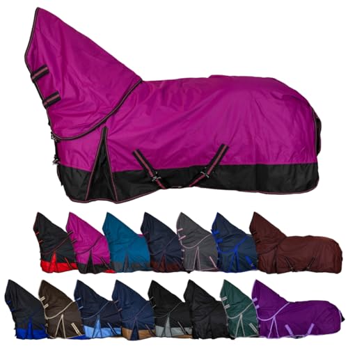 RL24 - Weidedecke Full Neck Basicline 600D Nylonfutter m. Füllung – Pferde Winterdecke – wasserdichte Outdoordecke m. Kreuzbegurtung – Pferdedecke in Beere/Schwarz – Größe 155cm (200g/m²) von RL24