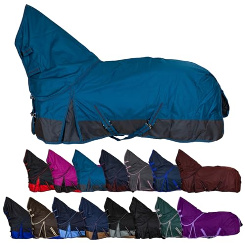RL24 - Weidedecke Full Neck Basicline 600D Nylonfutter m. Füllung – Pferde Winterdecke – wasserdichte Outdoordecke m. Kreuzbegurtung – Pferdedecke in Petrol/Graphit – Größe 125cm (100g/m²) von RL24