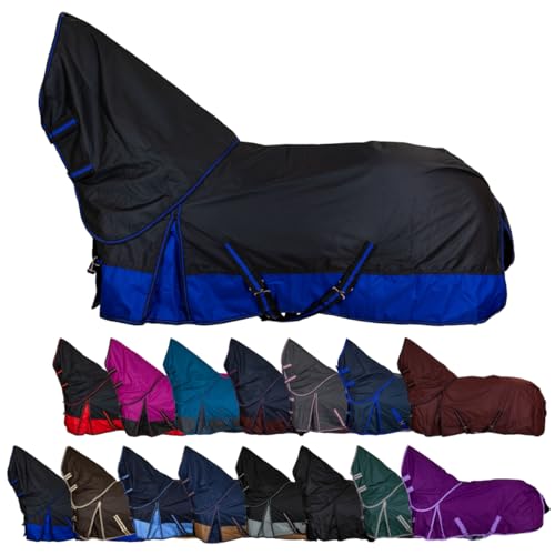 RL24 - Weidedecke Full Neck Basicline 600D Nylonfutter m. Füllung – Pferde Winterdecke – wasserdichte Outdoordecke m. Kreuzbegurtung – Pferdedecke in Schwarz/Royalblau – Größe 135cm (100g/m²) von RL24