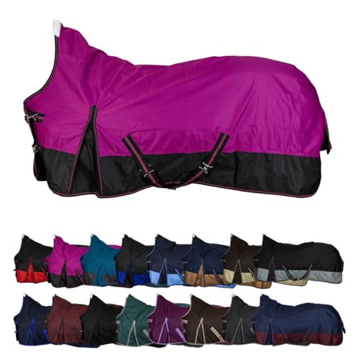 RL24 - Weidedecke High Neck Basicline 600D – Regendecke & Übergangsdecke – wasserdichte Outdoordecke mit Kreuzbegurtung – Pferdedecke in Beere/Schwarz – Größe 145cm (Polarfleecefutter) von RL24