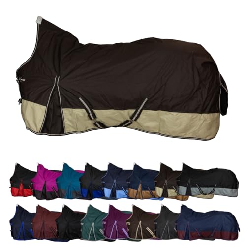 RL24 - Weidedecke High Neck Basicline 600D – Regendecke & Übergangsdecke – wasserdichte Outdoordecke mit Kreuzbegurtung – Pferdedecke in Braun/Beige – Größe 105cm (Polarfleecefutter) von RL24