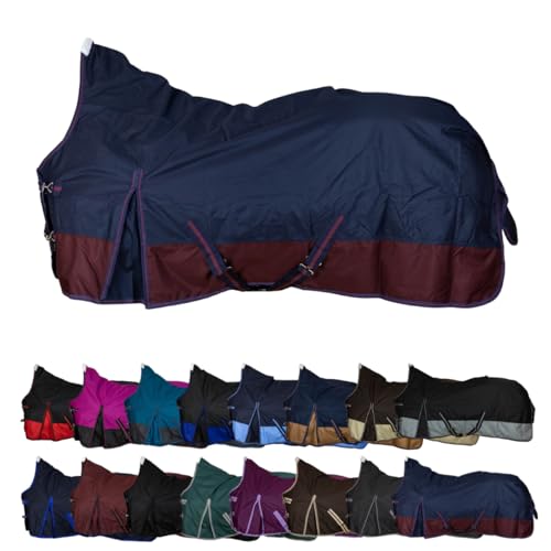 RL24 - Weidedecke High Neck Basicline 600D – Regendecke & Übergangsdecke – wasserdichte Outdoordecke mit Kreuzbegurtung – Pferdedecke in Marine/Kastanie – Größe 105cm (200g/m² Füllung) von RL24