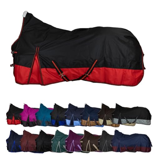 RL24 - Weidedecke High Neck Basicline 600D – Regendecke & Übergangsdecke – wasserdichte Outdoordecke mit Kreuzbegurtung – Pferdedecke in Schwarz/Rot – Größe 85cm (Polarfleecefutter) von RL24