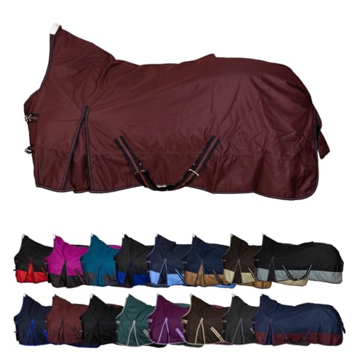 RL24 - Weidedecke High Neck Basicline 600D – Regendecke & Übergangsdecke – wasserdichte Outdoordecke mit Kreuzbegurtung – Pferdedecke in Weinrot – Größe 125cm (Polarfleecefutter) von RL24