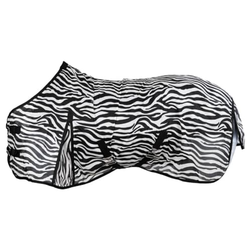 RL24 - Zebra Fliegendecke mit Kreuzgurt – reißfeste & feinmaschige Pferdedecke – Weidedecke zum Schutz vor Insekten – mit Schweifriemen & extra Langen Seiten – Outdoor-Pferdedecke – 155 cm von RL24