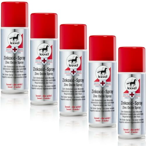 RL24 leovet - Erste Hilfe Zinkoxid-Spray | Pferde-Zinkspray zum Abdecken von Wunden | Zinksalbe zum Sprühen | bildet Schutzfilm & pflegt beanspruchte Hautpartien | 5 x Wundspray 200 ml (5er Set) von RL24