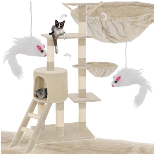 Kratzbaum XXL Katzenbaum Sisal große Katzen Kletterbaum 144 cm Katzenkratzbaum (Beige | 401434) von RLTYJVZD