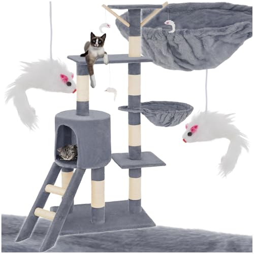 Kratzbaum XXL Katzenbaum Sisal große Katzen Kletterbaum 144 cm Katzenkratzbaum (Grau | 401433) von RLTYJVZD