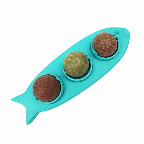 RMENGZHOUXI Cat Mint Ball Toys - Essbares Katzenspielzeug 3-in-1 Spinnende Kaubälle (Blau) von RMENGZHOUXI