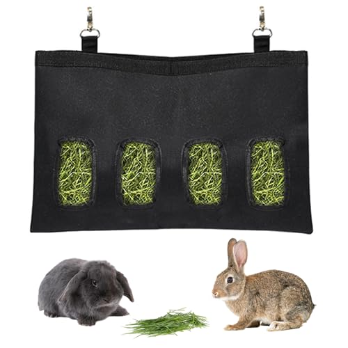 Heu-Futterstation für Kaninchen, große Kapazität, Oxford-Stoff, zum Aufhängen, 4 Löcher, 1 Stück (schwarz) von RMNHPTK