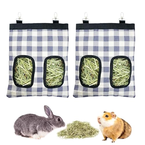 Kaninchen-Heu-Futtertasche, große Kapazität, Kaninchen-Heutasche, Kleintier-Hänge-Heutasche, 600D-Oxford-Stoff, Hasen-Heu-Futtertasche für Kaninchen, Meerschweinchen, Chinchillas (kariert, 2 Löcher, 2 Kaninchen-Heu-Futtertasche, große Kapazität, Kaninchen-Heutasche, Kleintier-Hänge-Heutasche, 600D-Oxford-Stoff, Hasen-Heu-Futtertasche für Kaninchen, Meerschweinchen, Chinchillas (kariert, 2 Löcher, 2 von RMNHPTK
