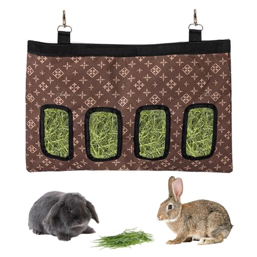 Kaninchen-Heu-Futtertasche, großes Fassungsvermögen, für Kleintiere, zum Aufhängen, 600D-Oxford-Stoff, für Kaninchen, Meerschweinchen, Chinchillas, 45,7 x 30,6 cm, 4 Löcher, Braun von RMNHPTK