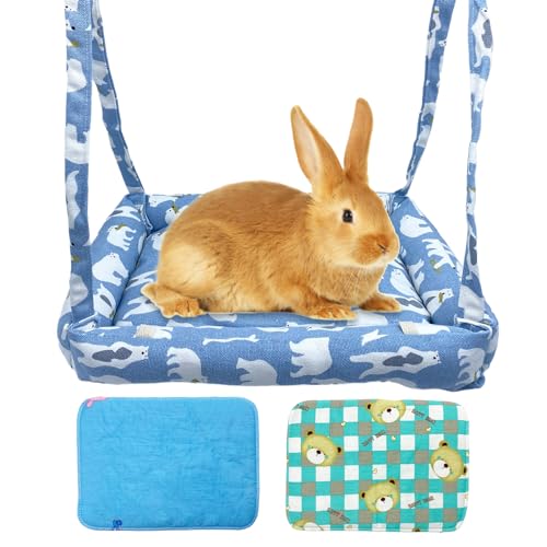 RMNHPTK Kaninchen-Hängematte Schaukel Kleintier Hängeschaukel Hängematte Bett mit 2 Pads 4 Ketten Haustier Hängematte Schaukel für Kaninchen Meerschweinchen Chinchillas Kätzchen (Blauer Bär) von RMNHPTK