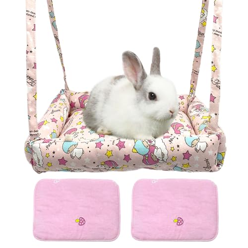 RMNHPTK Kaninchen-Hängematten-Schaukel Kleintier-Hängeschaukel Hängematte Bett mit 2 Pads Haustier Hängematte Schaukel für Kaninchen Meerschweinchen Chinchillas Kätzchen (Rosa Stern) von RMNHPTK