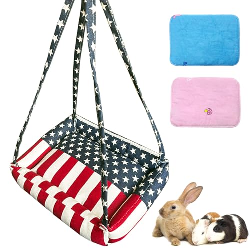 RMNHPTK Kaninchen-Hängematten-Schaukel für Kleintiere, Hängeschaukel, Bett mit 2 Pads, Haustier-Hängematte, Schaukel für Kaninchen, Meerschweinchen, Chinchillas, Kätzchen (Blau Rot) von RMNHPTK