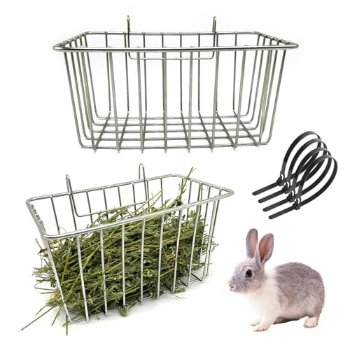 RMNHPTK Kaninchen-Heu-Futterstation für Käfig, Kaninchen-Heuspender, Edelstahl, strapazierfähig, Metall, hängende Heukrippe für Kaninchen, Hasen, Meerschweinchen, Chinchillas (2 Stück, 24.9x13x13 cm) von RMNHPTK