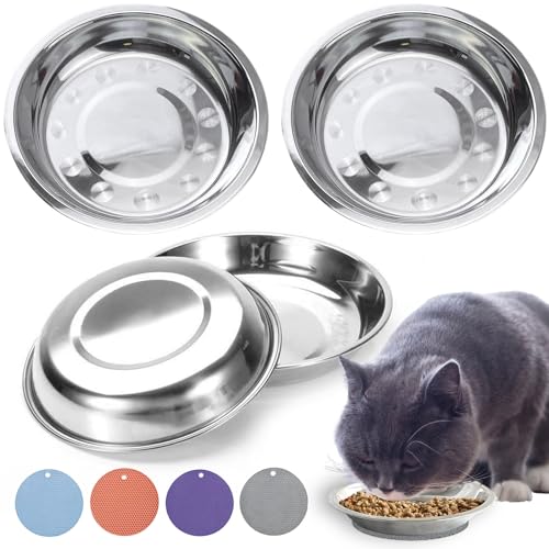 RMNHPTK Katzennäpfe aus Edelstahl, Katzenfutterschüssel, flache breite Katzennapf, Entlastung, Schnurrhaar, Müdigkeit, Katzenfutter, Wassernapf mit rutschfesten Tischsets für Katze, kleine Hunde, RMNHPTK Katzennäpfe aus Edelstahl, Katzenfutterschüssel, flache breite Katzennapf, Entlastung, Schnurrhaar, Müdigkeit, Katzenfutter, Wassernapf mit rutschfesten Tischsets für Katze, kleine Hunde, von RMNHPTK