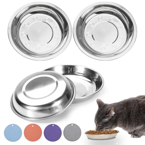 RMNHPTK Katzennäpfe aus Edelstahl, Katzenfutterschüssel, flache breite Katzennapf, Entlastung Schnurrhaar, Müdigkeit, Katzenfutter, Wassernapf mit rutschfesten Tischsets für Katze, kleine Hunde, RMNHPTK Katzennäpfe aus Edelstahl, Katzenfutterschüssel, flache breite Katzennapf, Entlastung Schnurrhaar, Müdigkeit, Katzenfutter, Wassernapf mit rutschfesten Tischsets für Katze, kleine Hunde, von RMNHPTK