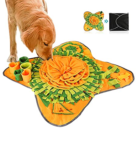 RMane Schnüffelteppich Hund Intelligenzspielzeug Schnüffelspielzeug Langlebiges Interaktives Hundespielzeug Fördert Die Natürlichen Futtersuchfähigkeiten (Orange-Grün 71 * 71cm) von RMane