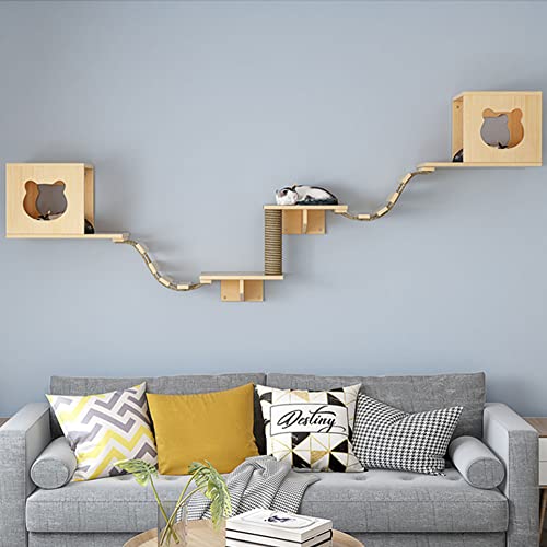RNQZ Wandmontiertes Klettergerüst für Katzen, mit Hängematte, Kratzbaum, Sprungplattform, Bett aus Naturholz, Springen für Katzen, zum Ausruhen und Spielen,A RNQZ Wandmontiertes Klettergerüst für Katzen, mit Hängematte, Kratzbaum, Sprungplattform, Bett aus Naturholz, Springen für Katzen, zum Ausruhen und Spielen,A von RNQZ