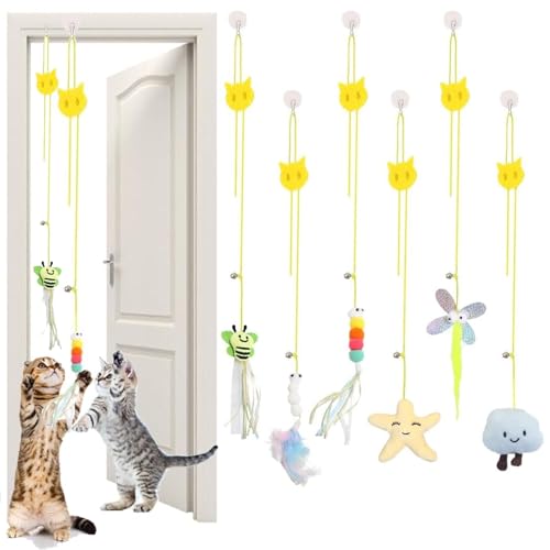 HäNgendes Katzenspielzeug, Katzenspielzeug TüRrahmen, Katzenspielzeug Selbstbeschäftigung,Interaktives Katzenspielzeug,Einstellbare Spielzeug Feder Plüsch Katze Spielzeug Indoor Katze Jagd（6 Stück） von RNXSIB