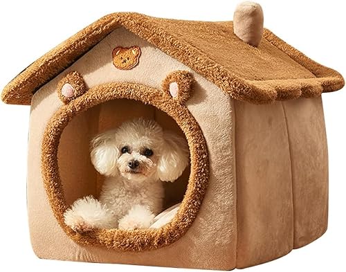 Hundehütte für den Winter, warm, isoliert, abnehmbar, waschbar, Hundehütte, Katzenversteck für kleine und mittelgroße Hunde und Katzen (Braun, M) von ROADDPMATE