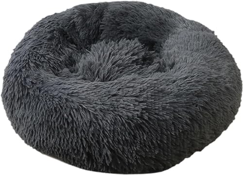ROADDPMATE Anti-Angst-Hundebett, beruhigendes Haustierbett, warm, flauschig, Plüsch, Donut-Hundebett, waschbar, Dunkelgrau, Größe S (50 cm) von ROADDPMATE