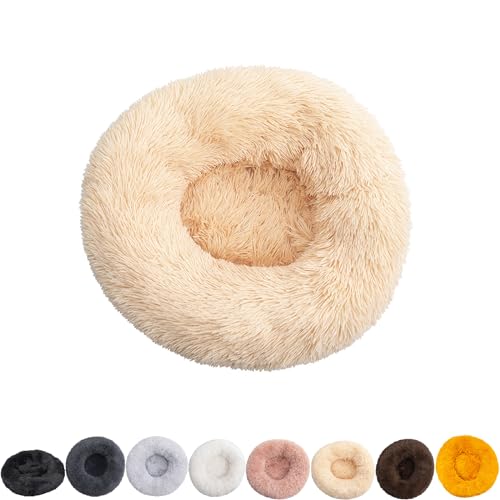 ROADDPMATE Anti-Angst-Hundebett, beruhigendes Haustierbett, warm, flauschig, Plüsch, Donut-Hundebett, waschbar (Beige, Größe S (50 cm) von ROADDPMATE