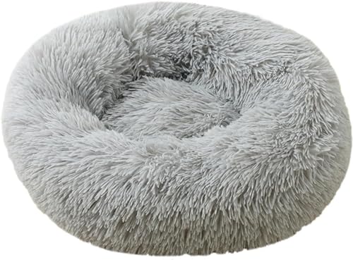ROADDPMATE Anti-Angst-Hundebett, beruhigendes Haustierbett, warm, flauschig, Plüsch, Donut-Hundebett, waschbar (Grau, Größe S (50 cm) von ROADDPMATE