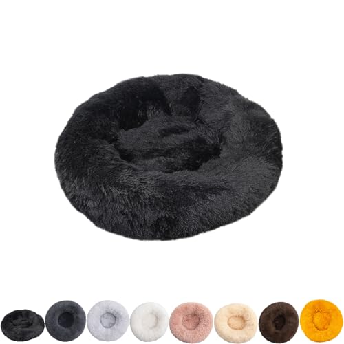 ROADDPMATE Anti-Angst-Hundebett, beruhigendes Haustierbett, warm, flauschig, Plüsch, Donut-Hundebett, waschbar (Schwarz, Größe XL (80 cm) von ROADDPMATE