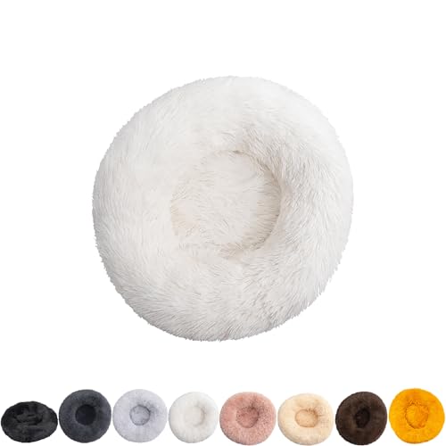 ROADDPMATE Anti-Angst-Hundebett, beruhigendes Haustierbett, warm, flauschig, Plüsch, Donut-Hundebett, waschbar (Weiß, Größe 2XL (100 cm) von ROADDPMATE