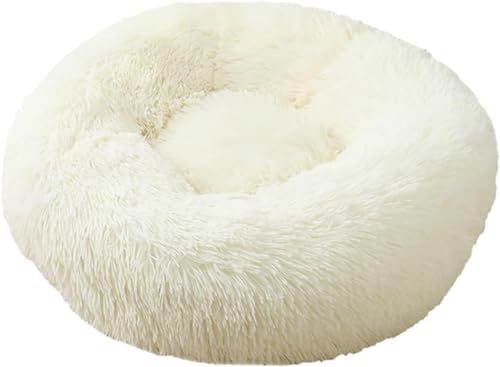 ROADDPMATE Anti-Angst-Hundebett, beruhigendes Haustierbett, warm, flauschig, Plüsch, Donut-Hundebett, waschbar (Weiß, Größe XL (80 cm) von ROADDPMATE