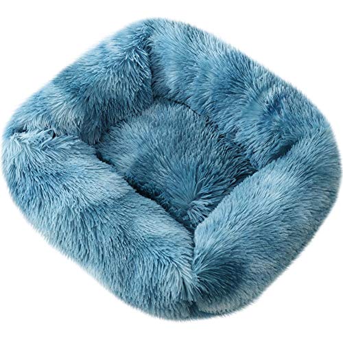 ROADDPMATE Donut Hunde- und Katzenbett, gemütliches Haustierbett, beruhigend, selbstwärmend, weiches Plüschkissen, verbesserter Schlaf für Katzen, kleine, mittelgroße Hunde (Farbverlauf, Blau, Größe von ROADDPMATE