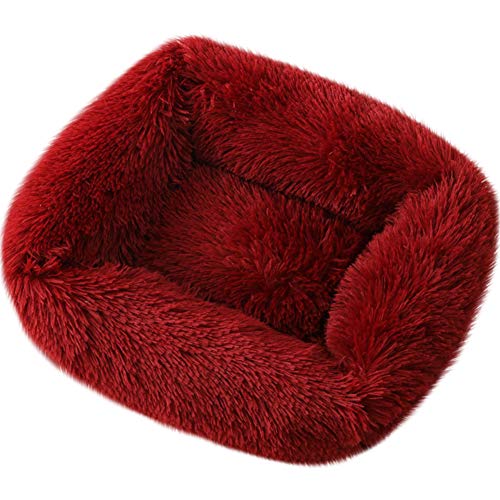 ROADDPMATE Donut Hunde- und Katzenbett, gemütliches Haustierbett, beruhigend, selbstwärmend, weiches Plüschkissen, verbesserter Schlaf für Katzen, kleine, mittelgroße Hunde (Rot, M) von ROADDPMATE