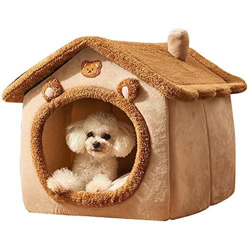 ROADDPMATE Hundehütte für den Winter, warm, isoliert, abnehmbar, waschbar, Hundehütte, Katzenversteck für kleine und mittelgroße Hunde und Katzen (Braun, L) von ROADDPMATE