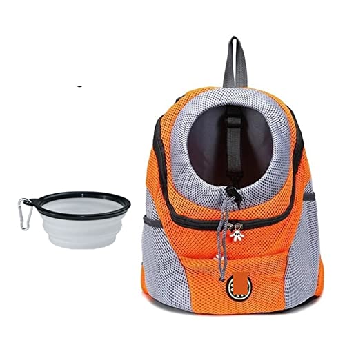 Haustierbedarf Haustier Hundetasche Rucksack Outdoor Tragbare Hundetasche Rucksack Out Doppelschulter Reise für Hunde Reise-Set (Farbe: Orange mit Schüssel, Größe: L für 10-13 kg) von ROBAUN