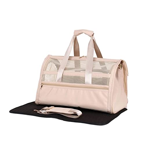 ROBAUN Haustierbedarf Atmungsaktive Transporttasche Tragbare Taschen Oxford Faltbare Haustiertransporttasche für kleine Katzen Hunde Rucksack Hund (Farbe: Beige, Größe: 48 x 25 x 35 cm) von ROBAUN
