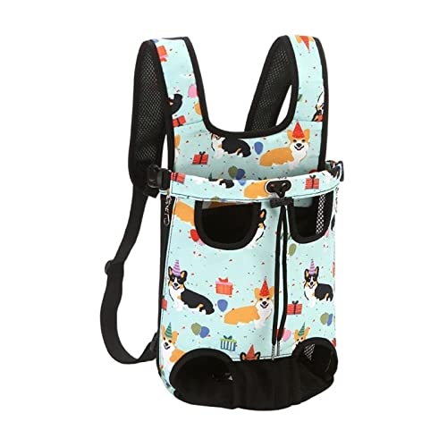 ROBAUN Haustierbedarf Hunderucksack Haustier Outdoor Reise Handtaschen Katze Atmungsaktive Tragetasche Mesh Tasche Faltbar Tragbar (Farbe: Grüner Corgi, Größe: 39-43 cm) von ROBAUN