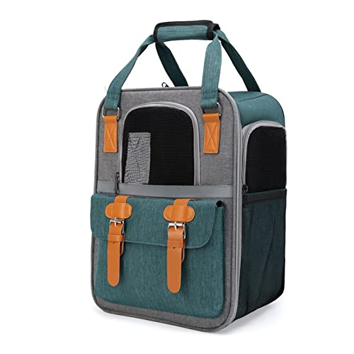 ROBAUN Rucksack für Haustierbedarf, große Kapazität, kleine Hunde, atmungsaktiv, tragbar, für den Außenbereich, doppelte Schultertasche (Farbe: Grün, Größe: 30 x 21 x 41 cm) von ROBAUN
