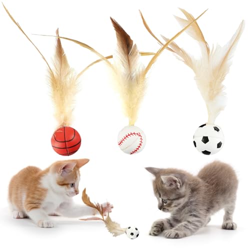 ROBOHOOK 6-teiliges Federball-Katzenspielzeug, interaktives Feder-Hüpfball-Spielzeug-Set für Katzen, klein und elastisch, geeignet für Haustiere zum Spielen drinnen und draußen von ROBOHOOK