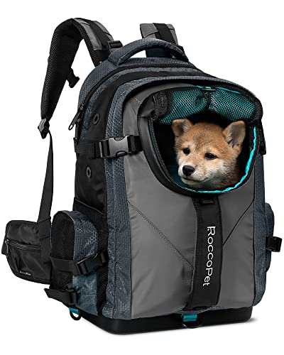 ROCCOPET Hundetragerucksack, Haustier- und Laptop-All-in-One-Tasche, atmungsaktiver und wasserdichter Rucksack für Wandern, Camping und Reisen (geeignet für kleine Haustiere unter 9 kg), Blaugrün von ROCCOPET