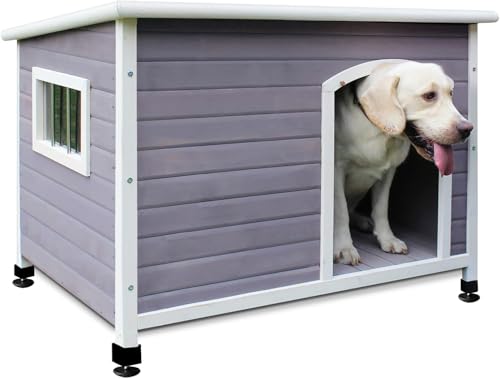 Hundehäuser aus Holz, für den Außenbereich, wasserdicht, mit Fenster und Türklappe, wasserdicht, für drinnen und draußen, leicht zu montieren, Grau Hundehäuser aus Holz, für den Außenbereich, wasserdicht, mit Fenster und Türklappe, wasserdicht, für drinnen und draußen, leicht zu montieren, Grau von ROCKEVER