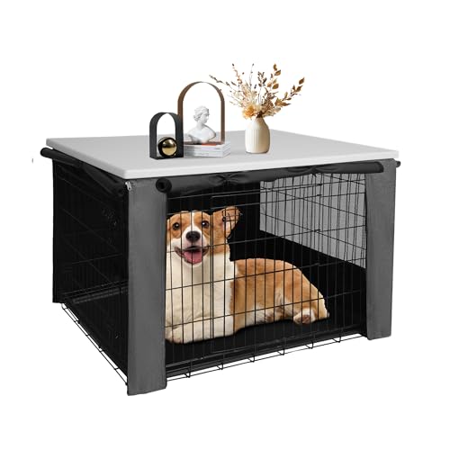 Rockever Abdeckung für Hundekäfig mit Tischplatte für 91,4 cm Hundekäfig, robuste Abdeckung für Hundehütten, wasserdicht, UV-beständig, Polyester, Haustierhüttenabdeckung (Kiste nicht im Lieferumfang von ROCKEVER