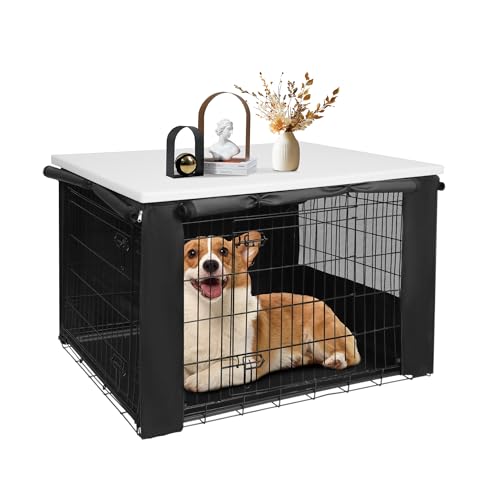 Rockever Abdeckung für Hundekäfig mit Tischplatte für 91,4 cm Hundekäfig, robuste Abdeckung für Hundehütten, wasserdicht, UV-beständig, Polyester, Haustierhüttenabdeckung (Kiste nicht im Lieferumfang von ROCKEVER